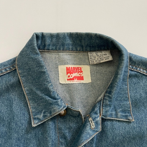 Marvel Vintage 1997 XL Embroidery Patch Spider-Man Denim Jean Jacket Button Up - Picture 3 of 3